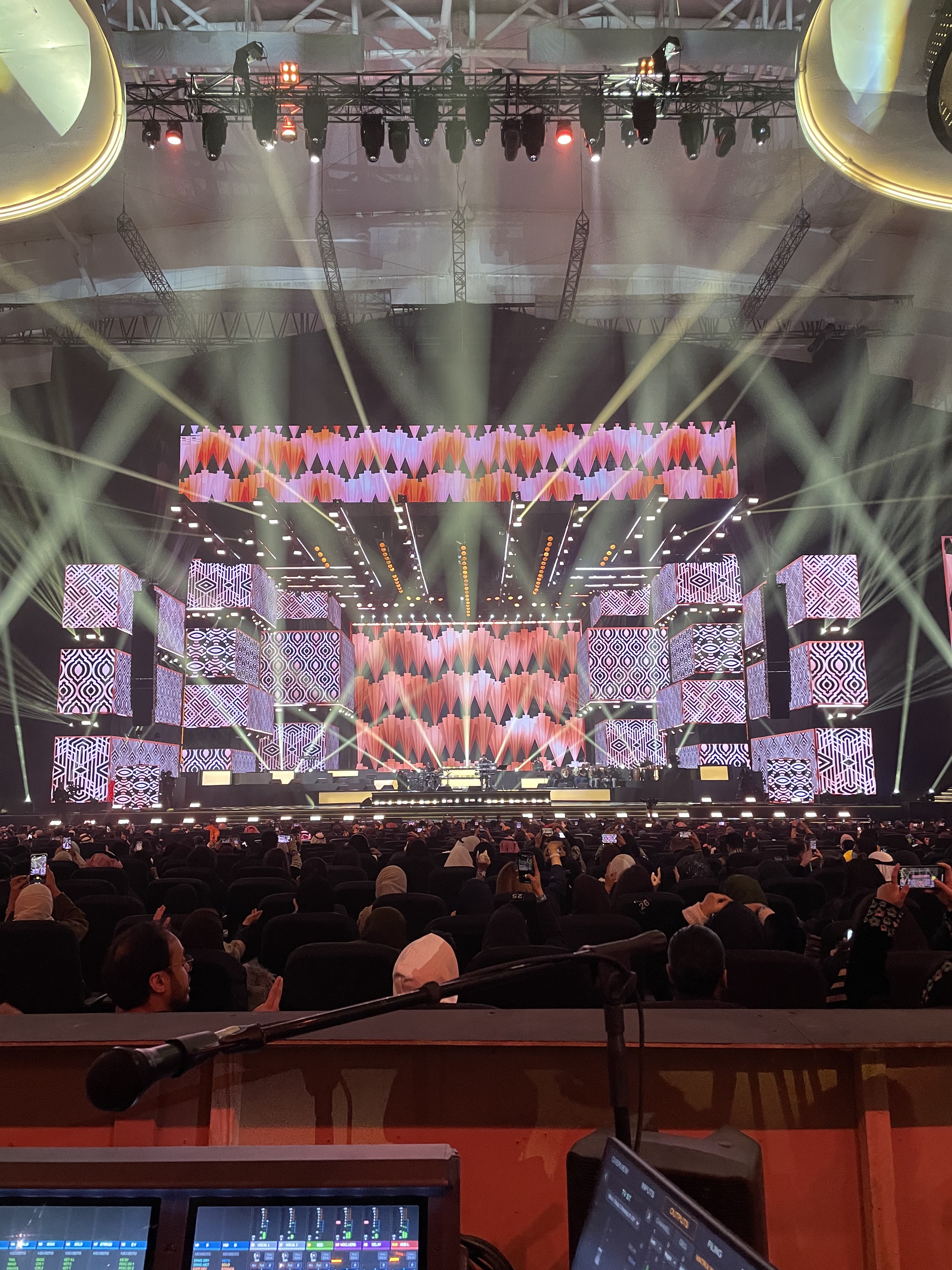 Large concert arena with LED stage screens